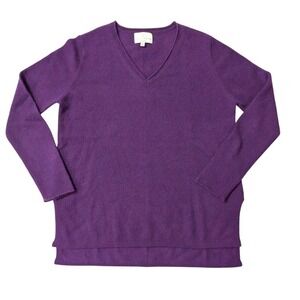 Belle France 100% Cashmere Sweater Purple V Neck Knit Women M